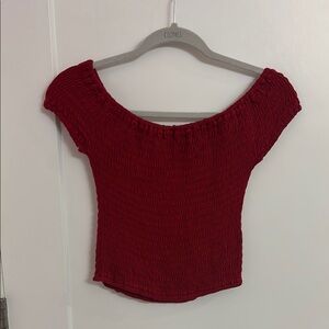 Red Off-Shoulder Smocked Top